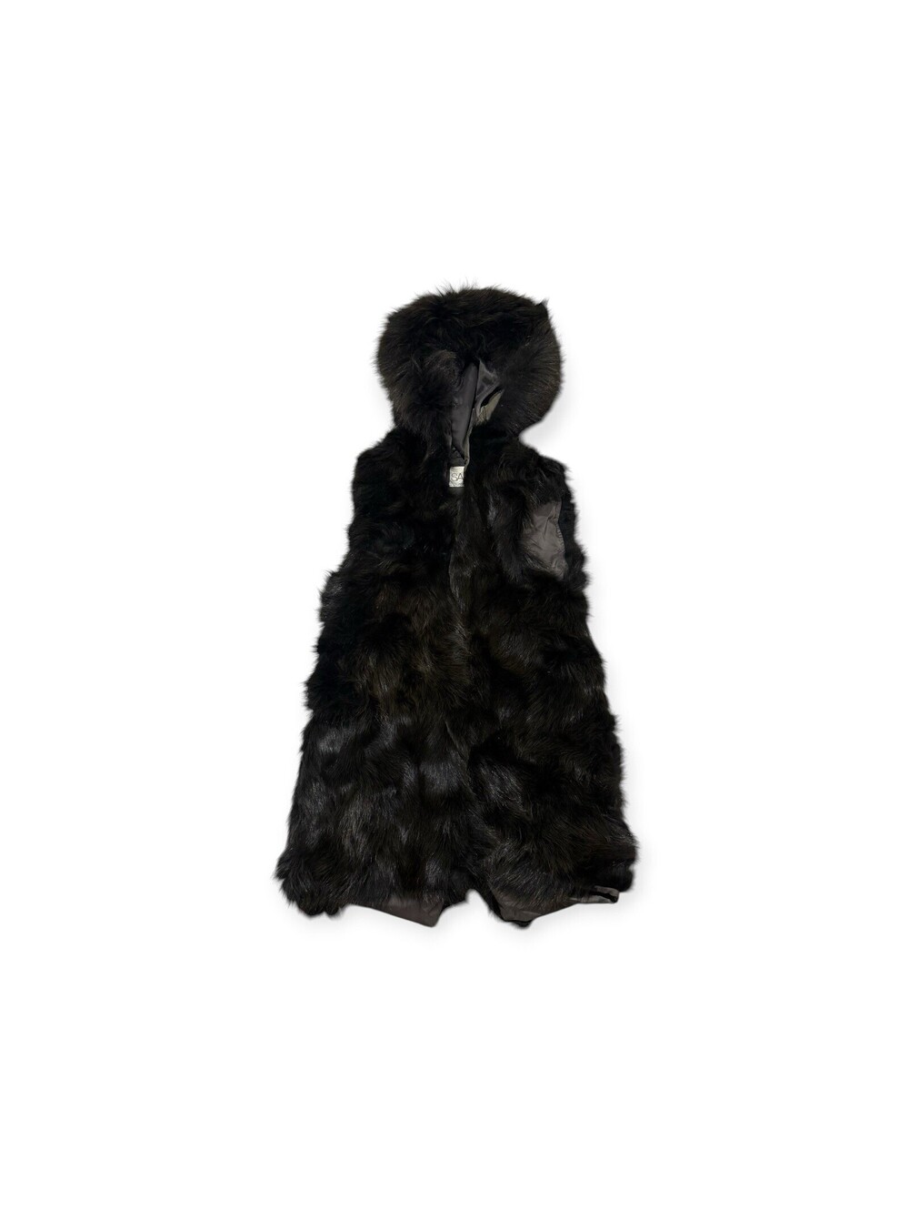 SAM. New York Black Fox Fur Hooded Vest Coat Women’s Size XS Luxury Outerwear